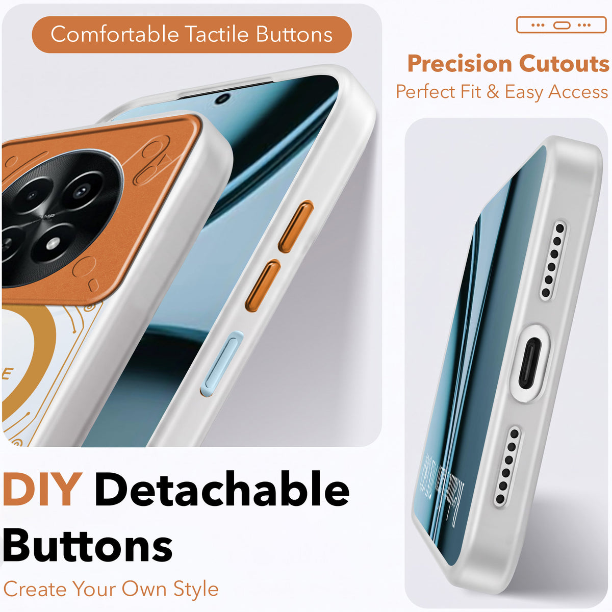 For Realme Narzo 70x 5G Metallic Back Cover Case (Metallic Camera Protection & Buttons | Translucent Milky Shade | Hard Polycarbonate)