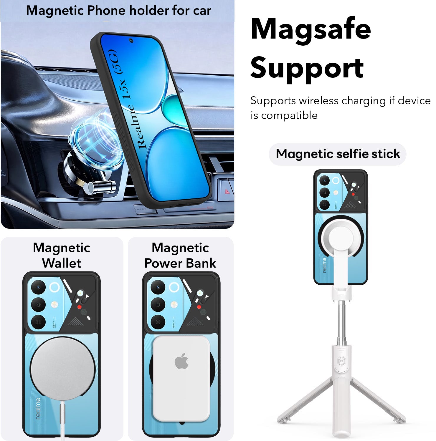 For Realme 15X Back Cover Case Lifetime Anti-Yellow Clear (Camera Protection | Side Grip | Wireless MagSafe Compatible)