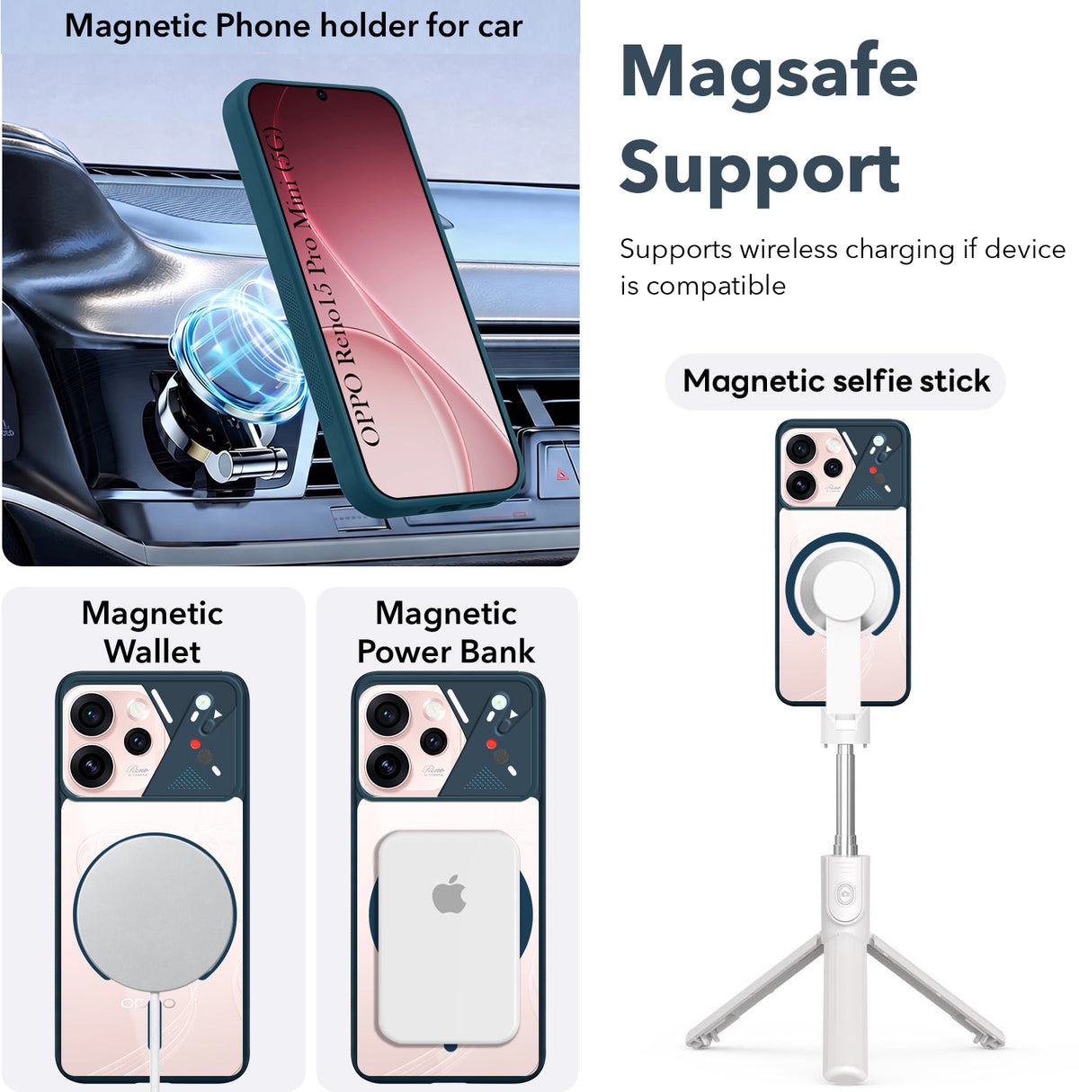 For Oppo Reno15 Pro Mini 5G | Oppo Reno 15 Pro Mini 5G Back Cover Case Lifetime Anti-Yellow Clear (Camera Protection | Side Grip | Wireless MagSafe Compatible)