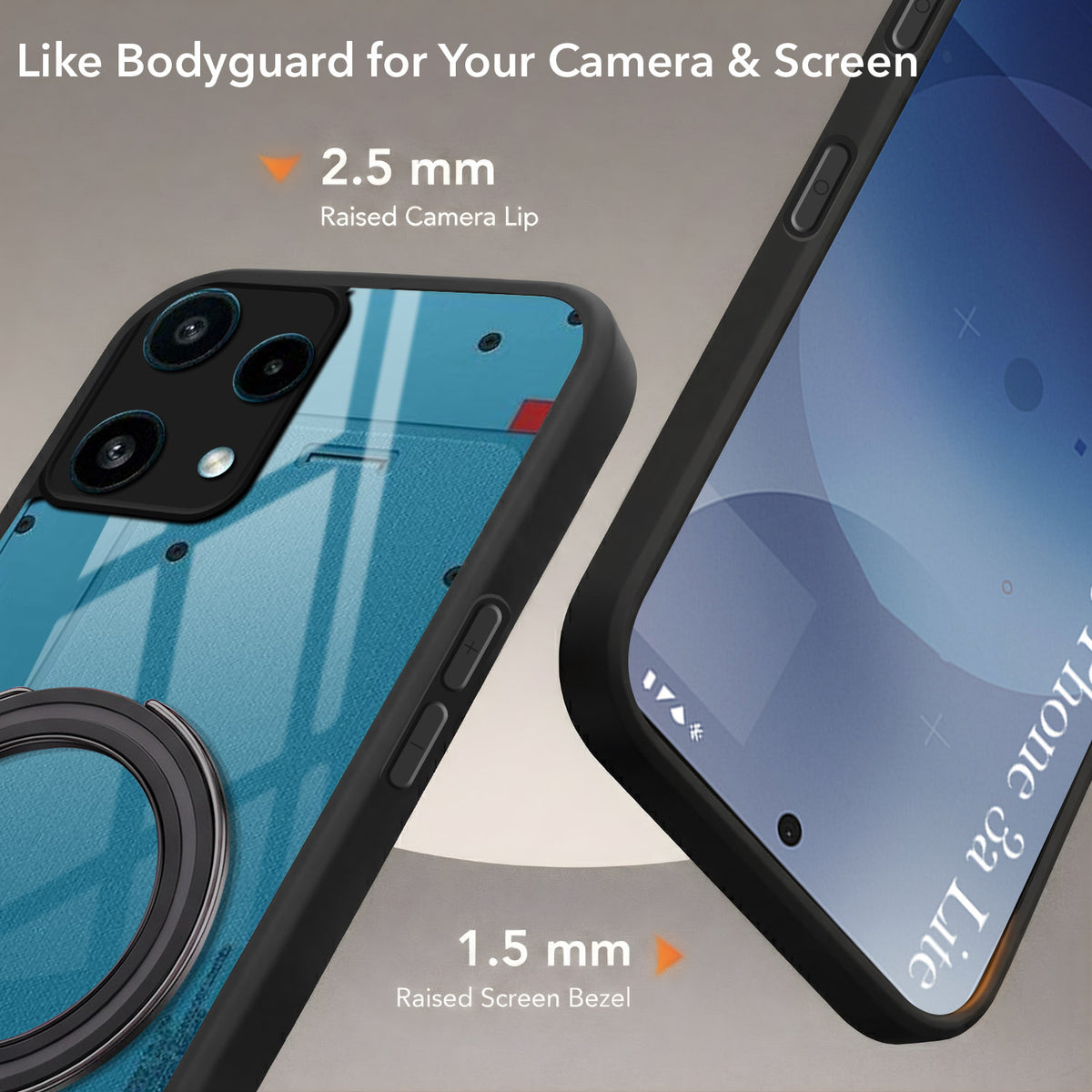 For Nothing Phone 3A Lite Back Cover Case (Kick Stand Ring Holder | Life time Anti Yellow | Camera Protection)