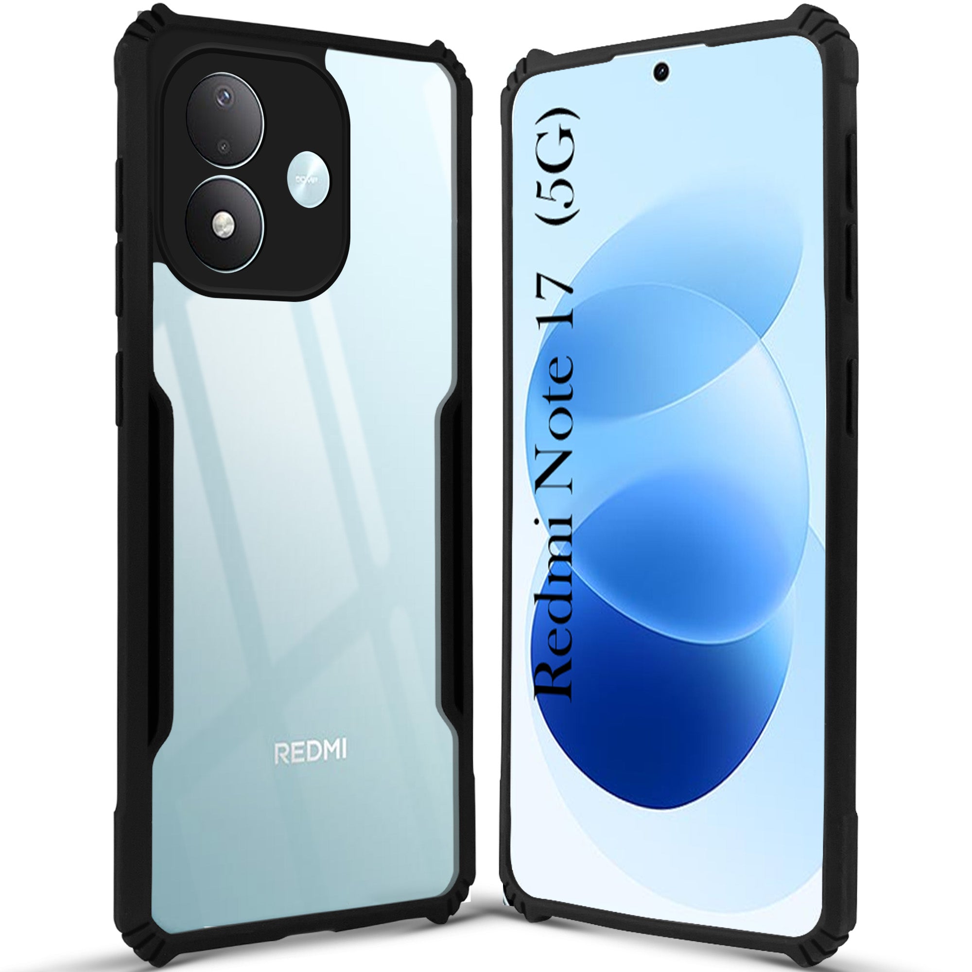 For Redmi Note 17 5G Back Cover Case Hybrid (Shockproof with Polycarbonate Clear Panel | Professional Black)