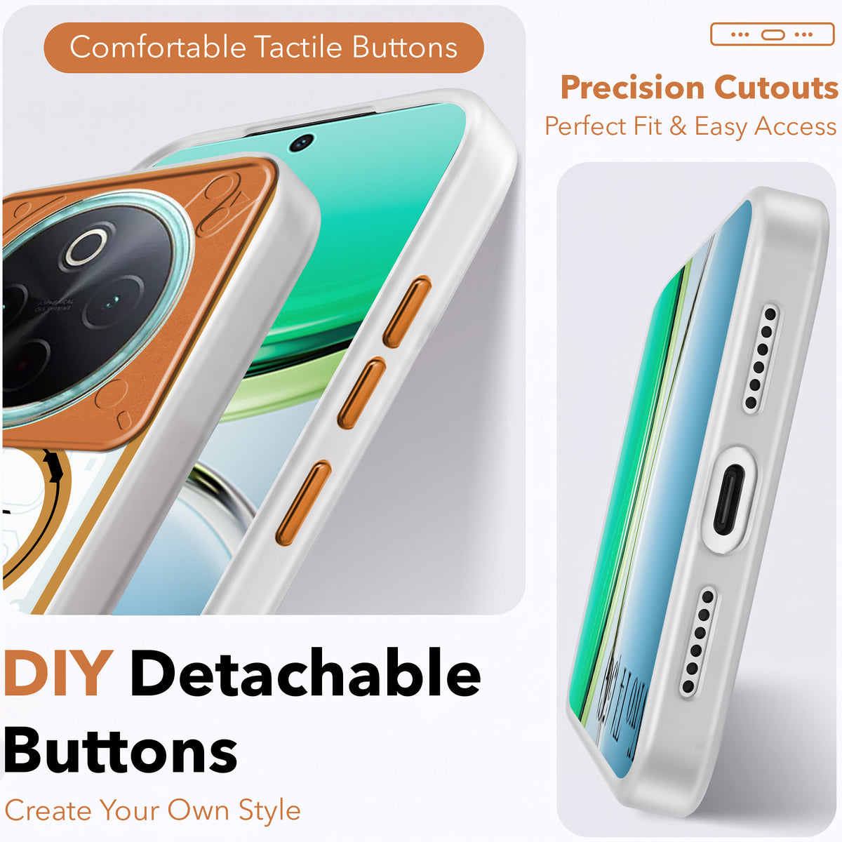For Vivo T4 Metallic Back Cover Case (Metallic Camera Protection & Buttons | Translucent Milky Shade | Hard Polycarbonate)