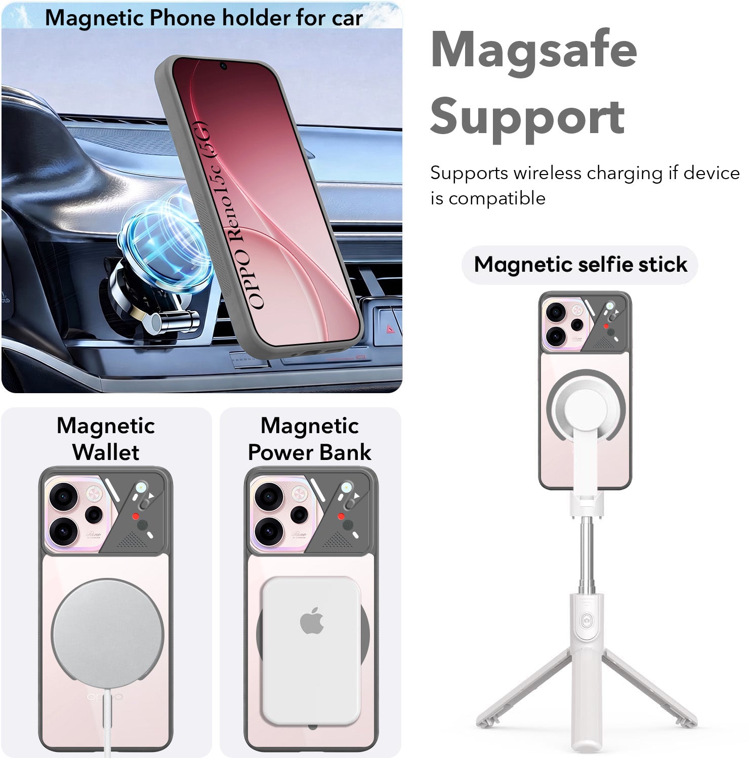 For Oppo Reno 15c Back Cover Case Lifetime Anti-Yellow Clear (Camera Protection | Side Grip | Wireless MagSafe Compatible)