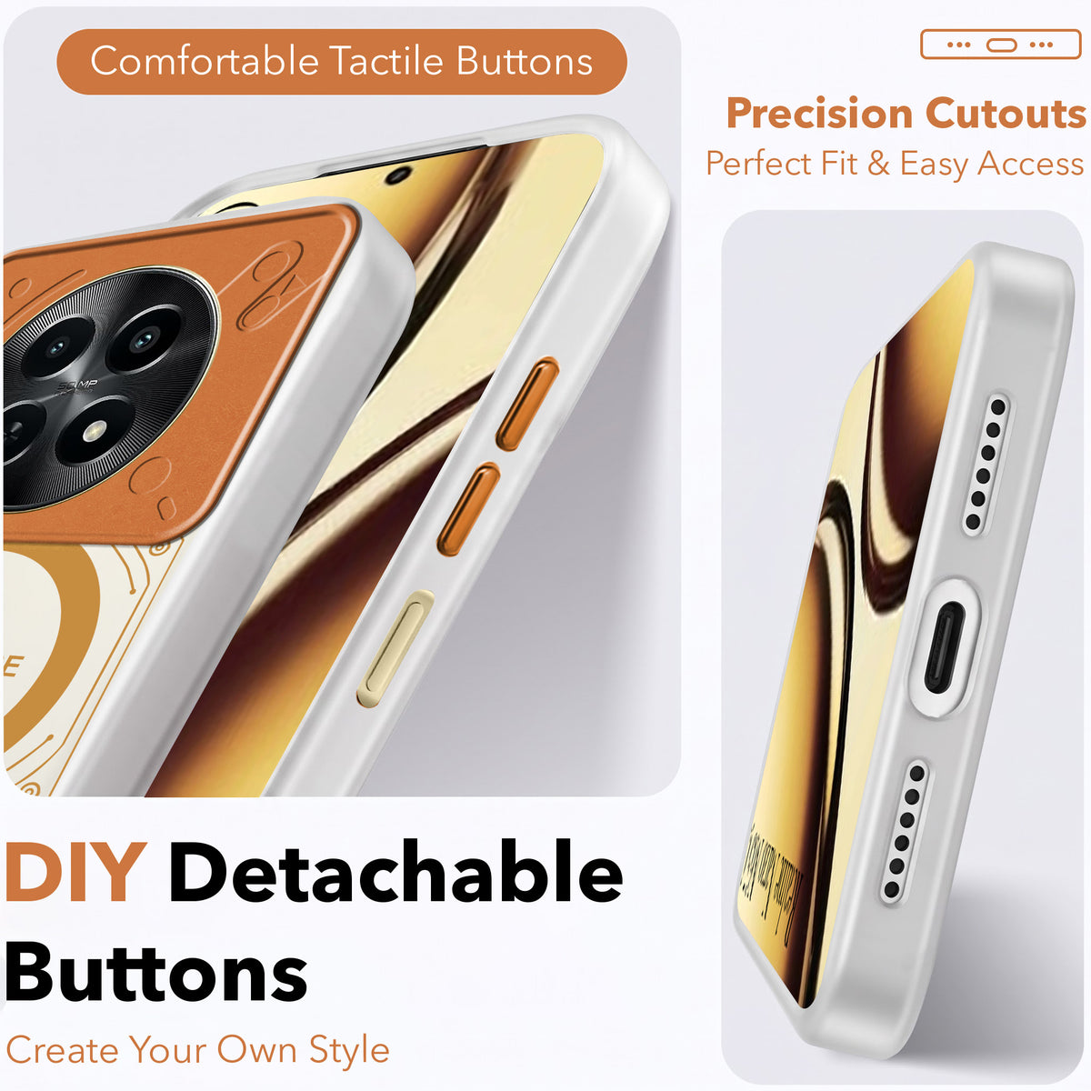 For Realme Narzo N65 5G Metallic Back Cover Case (Metallic Camera Protection & Buttons | Translucent Milky Shade | Hard Polycarbonate)