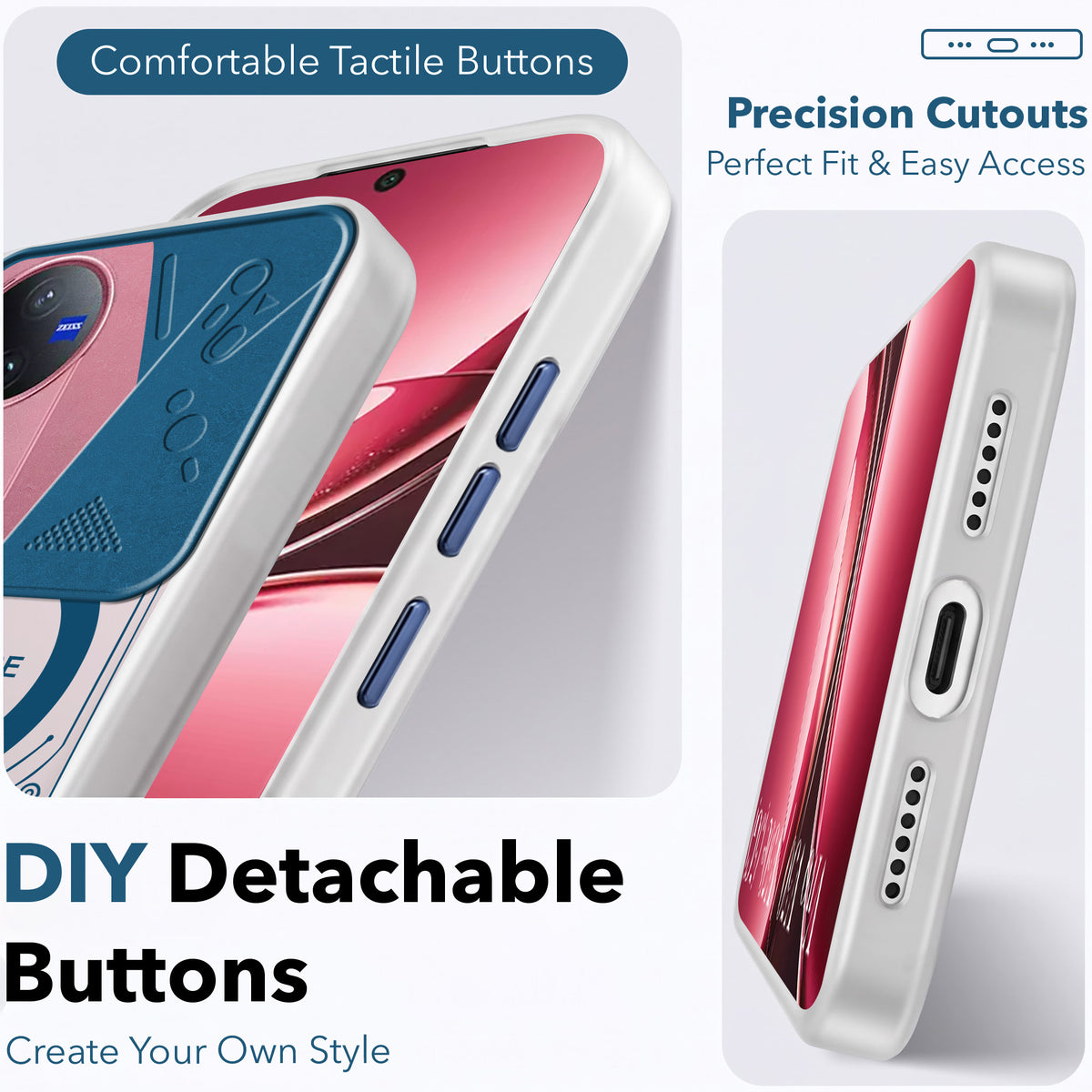 For Vivo V50 | Vivo V50e Metallic Back Cover Case (Metallic Camera Protection & Buttons | Translucent Milky Shade | Hard Polycarbonate)