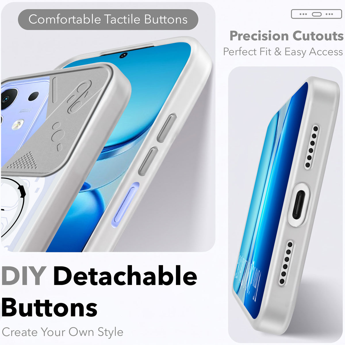 For Vivo iQOO Z10x Metallic Back Cover Case (Metallic Camera Protection & Buttons | Translucent Milky Shade | Hard Polycarbonate)
