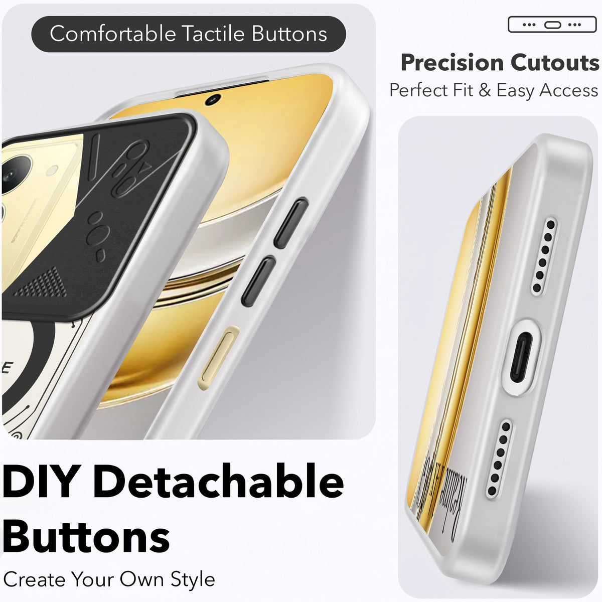For Realme 14X Metallic Back Cover Case (Metallic Camera Protection & Buttons | Translucent Milky Shade | Hard Polycarbonate)
