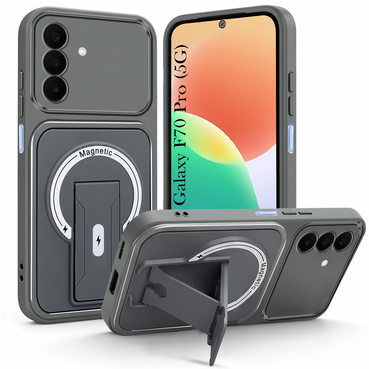 For Samsung Galaxy F70 Pro 5G Back Case Cover Metallic (Hybrid Armor Kickstand | MagSafe Compatible | Camera Protection Shockproof)