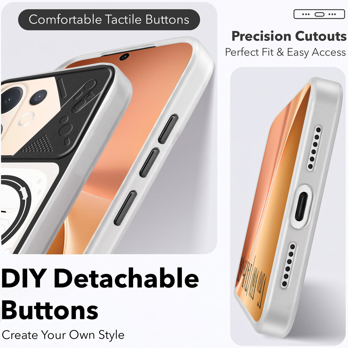 For Vivo V60 | Vivo T4 Pro Metallic Back Cover Case (Metallic Camera Protection & Buttons | Translucent Milky Shade | Hard Polycarbonate)