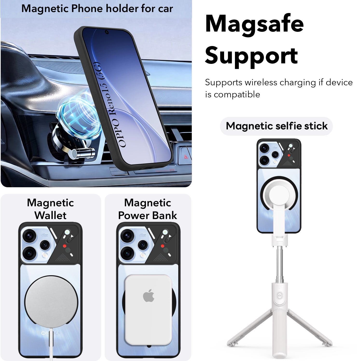 For Oppo Reno15 5G | Oppo Reno 15 5G Back Cover Case Lifetime Anti-Yellow Clear (Camera Protection | Side Grip | Wireless MagSafe Compatible)