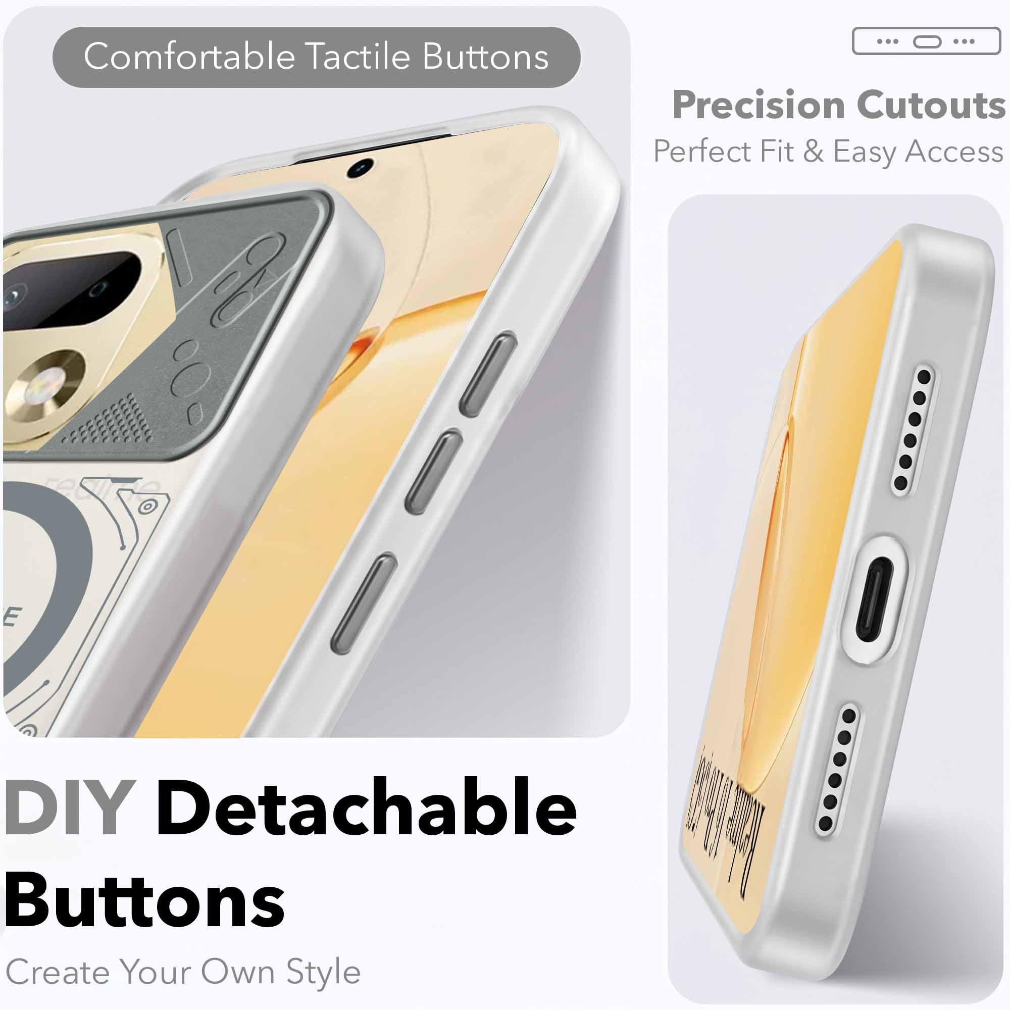 For Realme 16 Pro Metallic Back Cover Case (Metallic Camera Protection & Buttons | Translucent Milky Shade | Hard Polycarbonate)