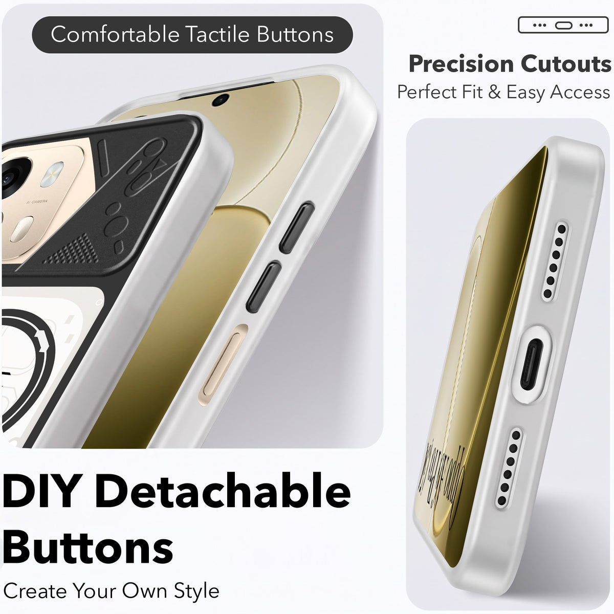 For Oppo A6 Pro Metallic Back Cover Case (Metallic Camera Protection & Buttons | Translucent Milky Shade | Hard Polycarbonate)