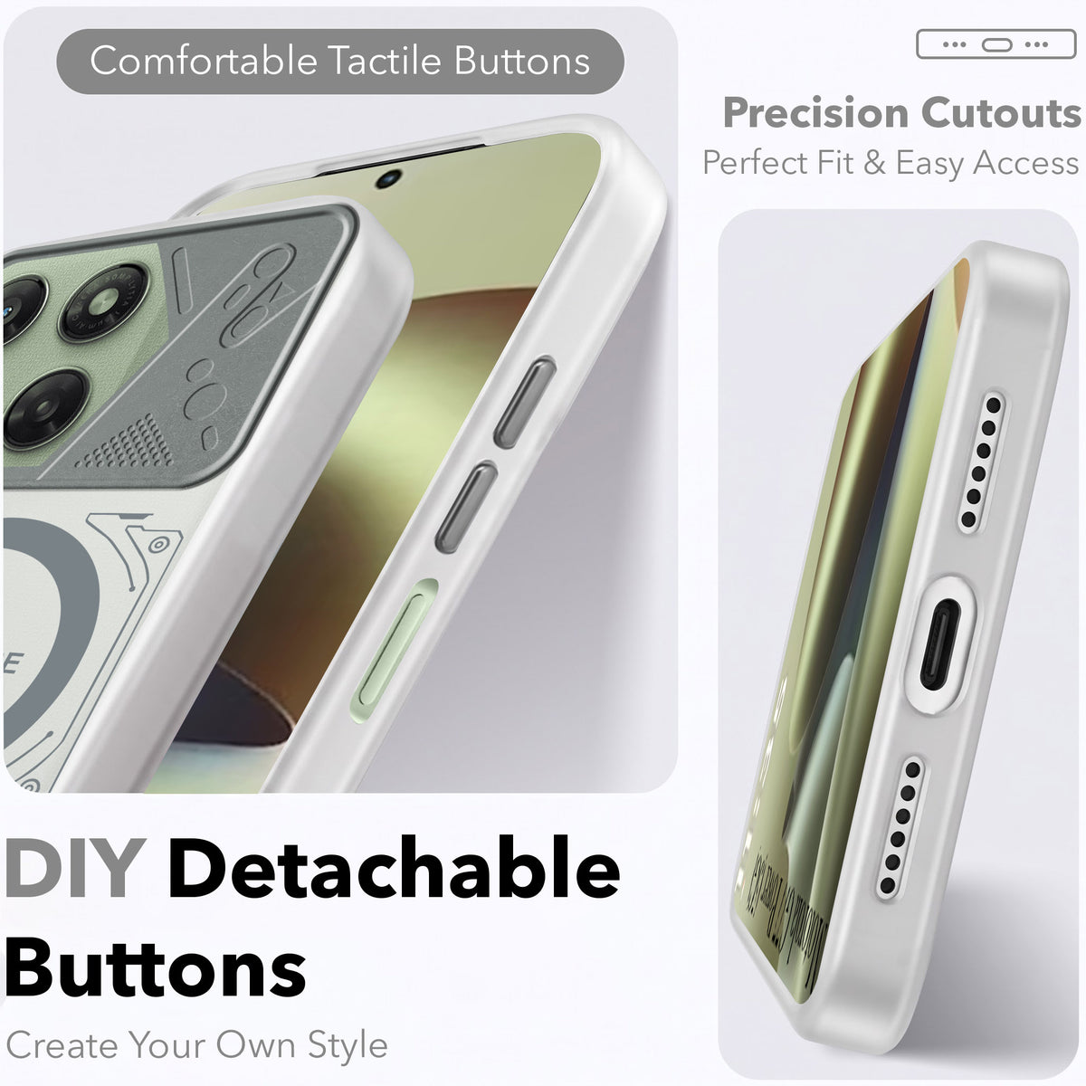 For Motorola Moto G77 Power Metallic Back Cover Case (Metallic Camera Protection & Buttons | Translucent Milky Shade | Hard Polycarbonate)