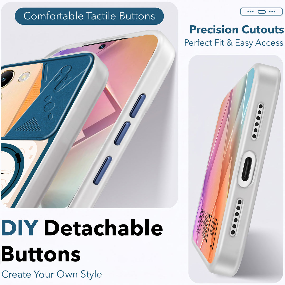 For Vivo Y200e Metallic Back Cover Case (Metallic Camera Protection & Buttons | Translucent Milky Shade | Hard Polycarbonate)