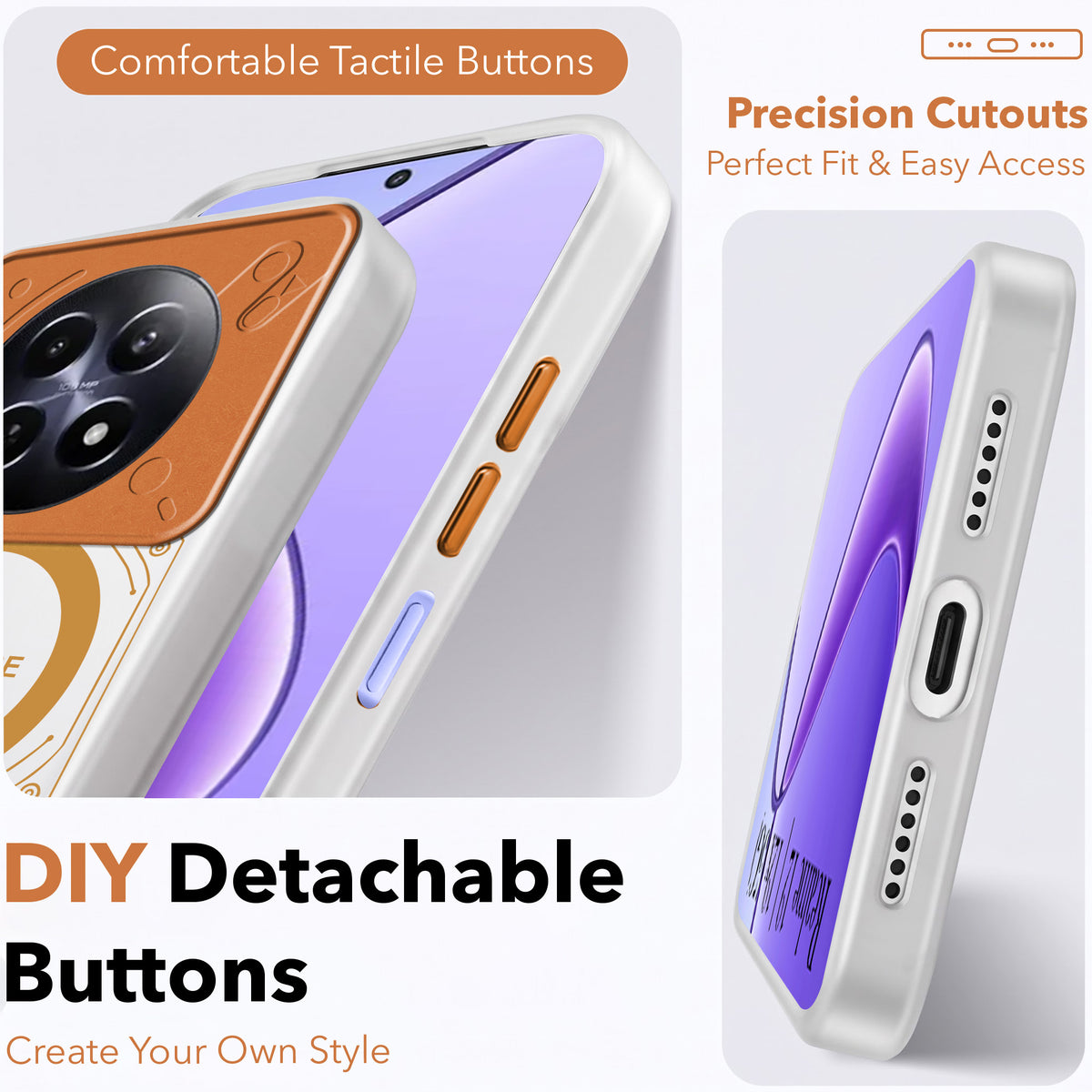 For Realme 12 | Realme 12X Metallic Back Cover Case (Metallic Camera Protection & Buttons | Translucent Milky Shade | Hard Polycarbonate)