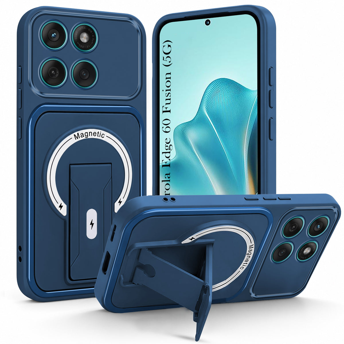 For Motorola Moto Edge 60 Fusion Back Case Cover Metallic (Hybrid Armor Kickstand | MagSafe Compatible | Camera Protection Shockproof)