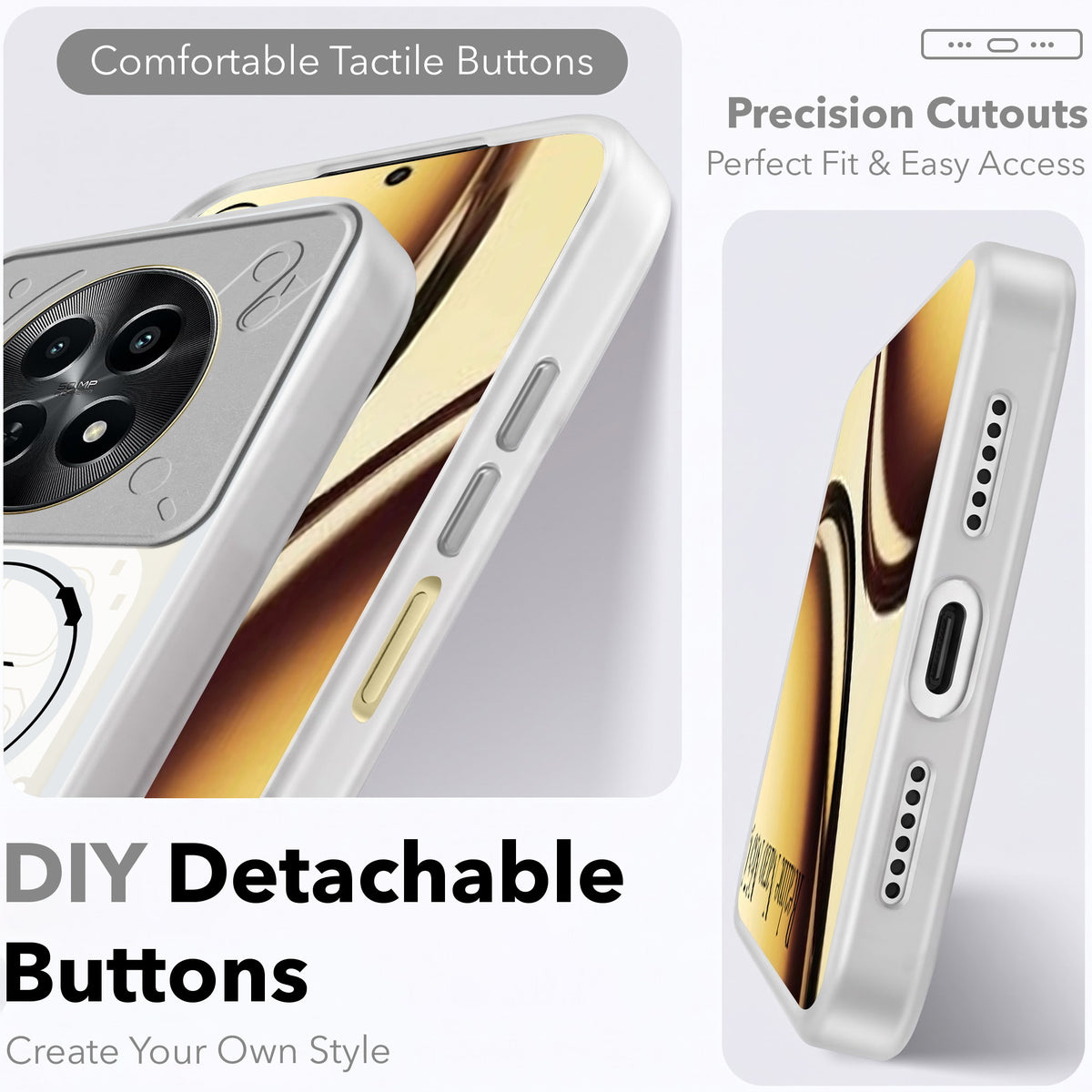 For Realme Narzo N65 5G Metallic Back Cover Case (Metallic Camera Protection & Buttons | Translucent Milky Shade | Hard Polycarbonate)