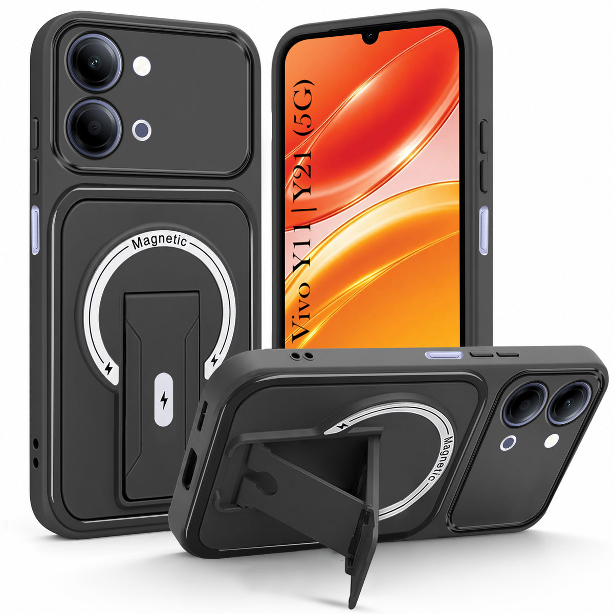 For Vivo Y11 | Vivo Y21 5G Back Case Cover Metallic (Hybrid Armor Kickstand | MagSafe Compatible | Camera Protection Shockproof)