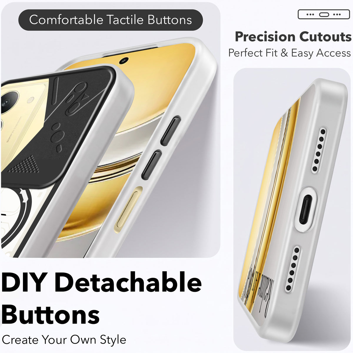 For Realme 14X Metallic Back Cover Case (Metallic Camera Protection & Buttons | Translucent Milky Shade | Hard Polycarbonate)