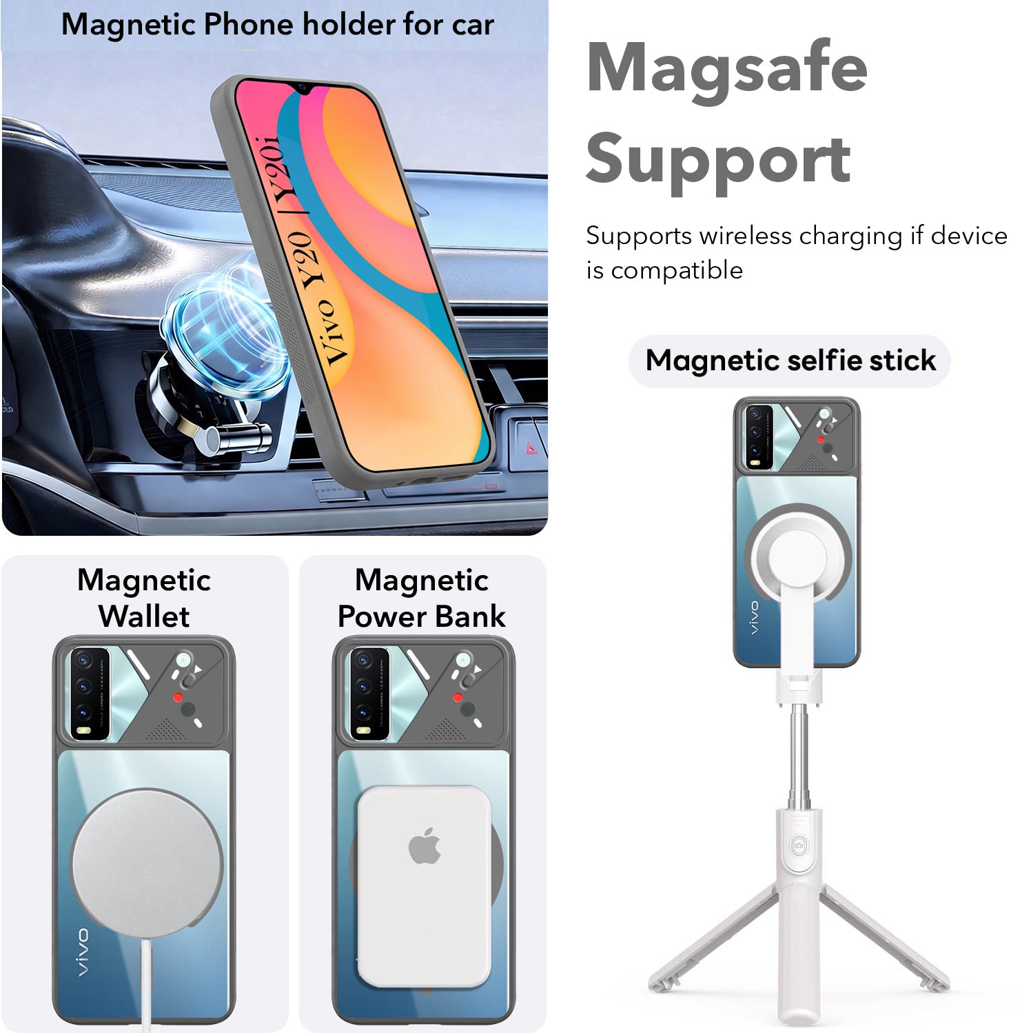 For Vivo Y20 | Y20i Back Cover Case Lifetime Anti-Yellow Clear (Camera Protection | Side Grip | Wireless MagSafe Compatible)