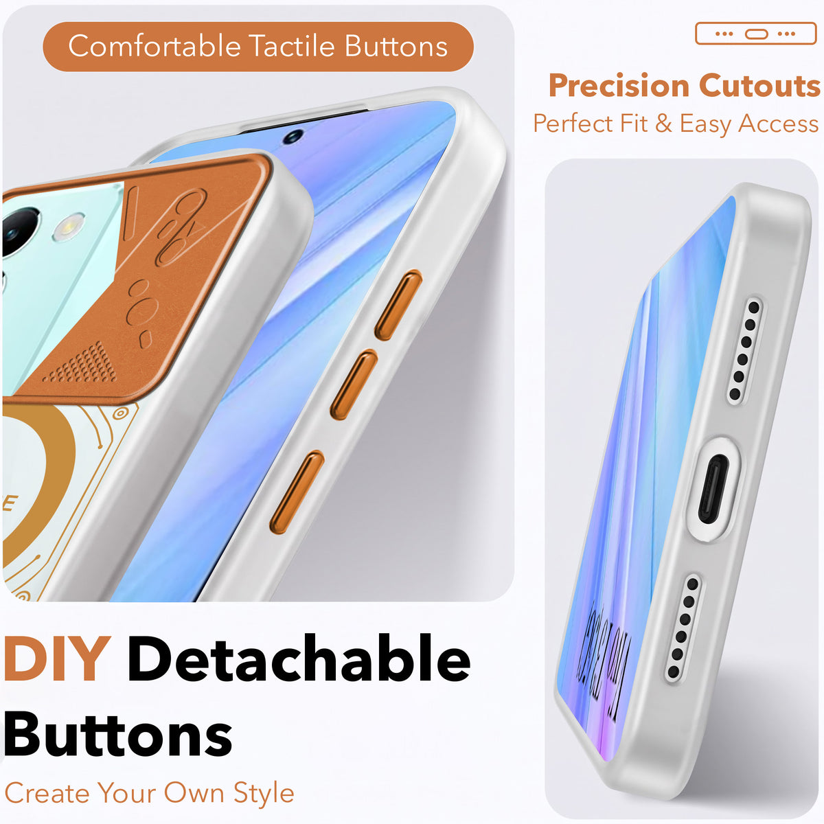 For Vivo T3 5G Metallic Back Cover Case (Metallic Camera Protection & Buttons | Translucent Milky Shade | Hard Polycarbonate)