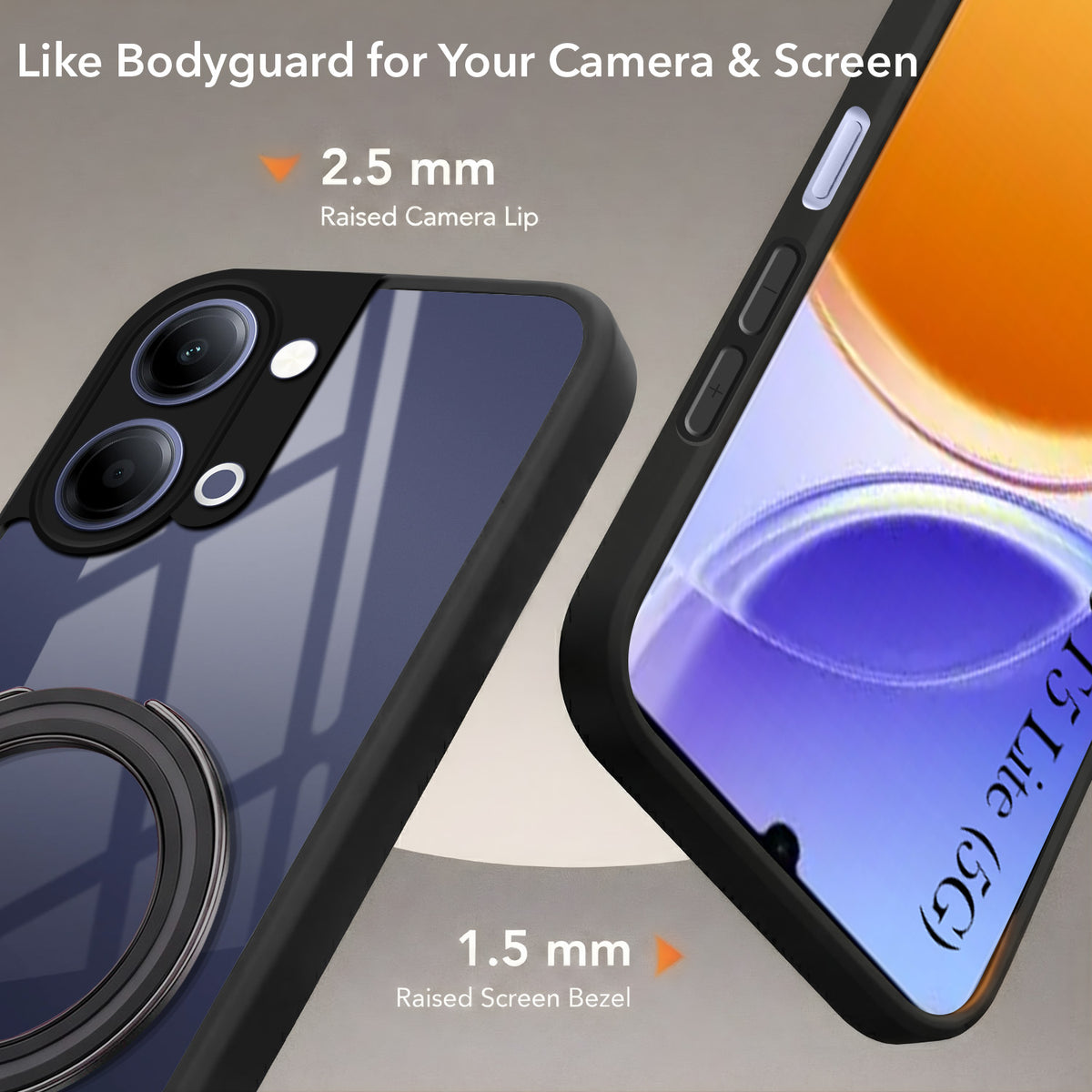 For Vivo Y05 4G | Vivo T5 Lite 5 Back Cover Case (Kick Stand Ring Holder | Life time Anti Yellow | Camera Protection)