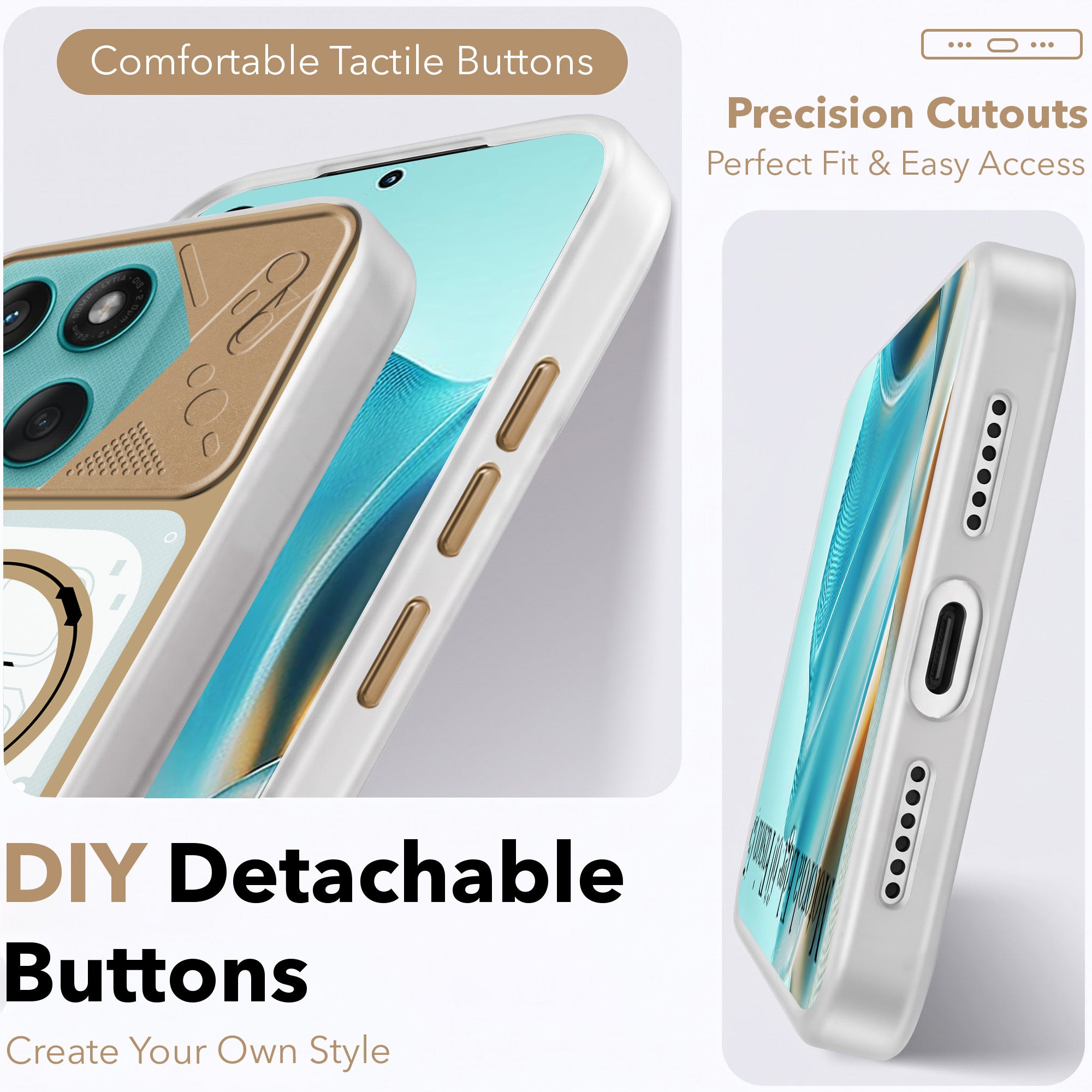 For Motorola Moto Edge 60 Fusion Metallic Back Cover Case (Metallic Camera Protection & Buttons | Translucent Milky Shade | Hard Polycarbonate)