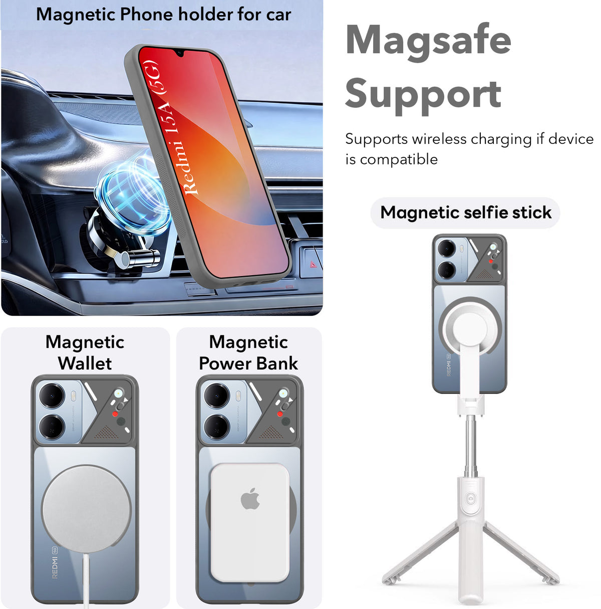 For Redmi 15A 5G Back Cover Case Lifetime Anti-Yellow Clear (Camera Protection | Side Grip | Wireless MagSafe Compatible)