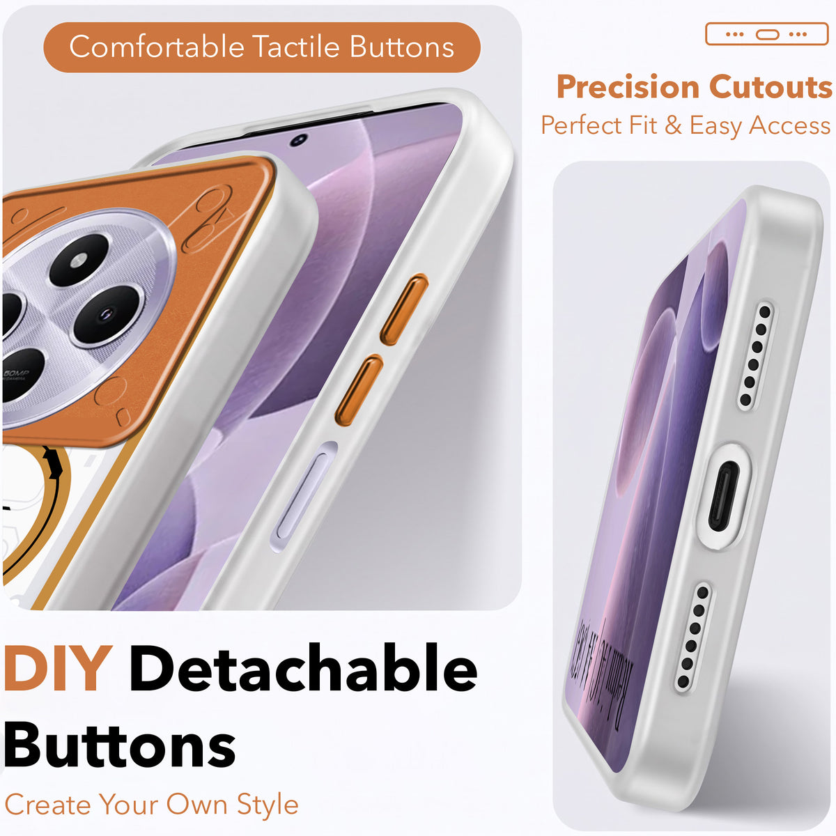 For Redmi A4 5G | Xiaomi Redmi 14C Metallic Back Cover Case (Metallic Camera Protection & Buttons | Translucent Milky Shade | Hard Polycarbonate)