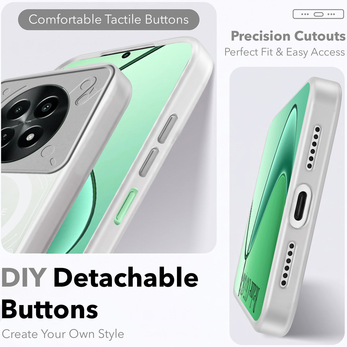 For Realme C65 5G Metallic Back Cover Case (Metallic Camera Protection & Buttons | Translucent Milky Shade | Hard Polycarbonate)