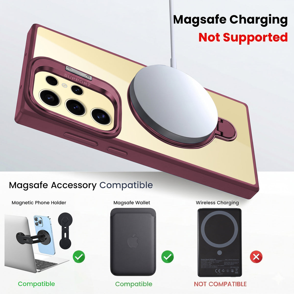 For Samsung Galaxy S24 Ultra Back Cover Case Crystal (Lifetime Anti Yellow | Magnetic Ring Stand | Camera Lens Protection | MagSafe Compatible)
