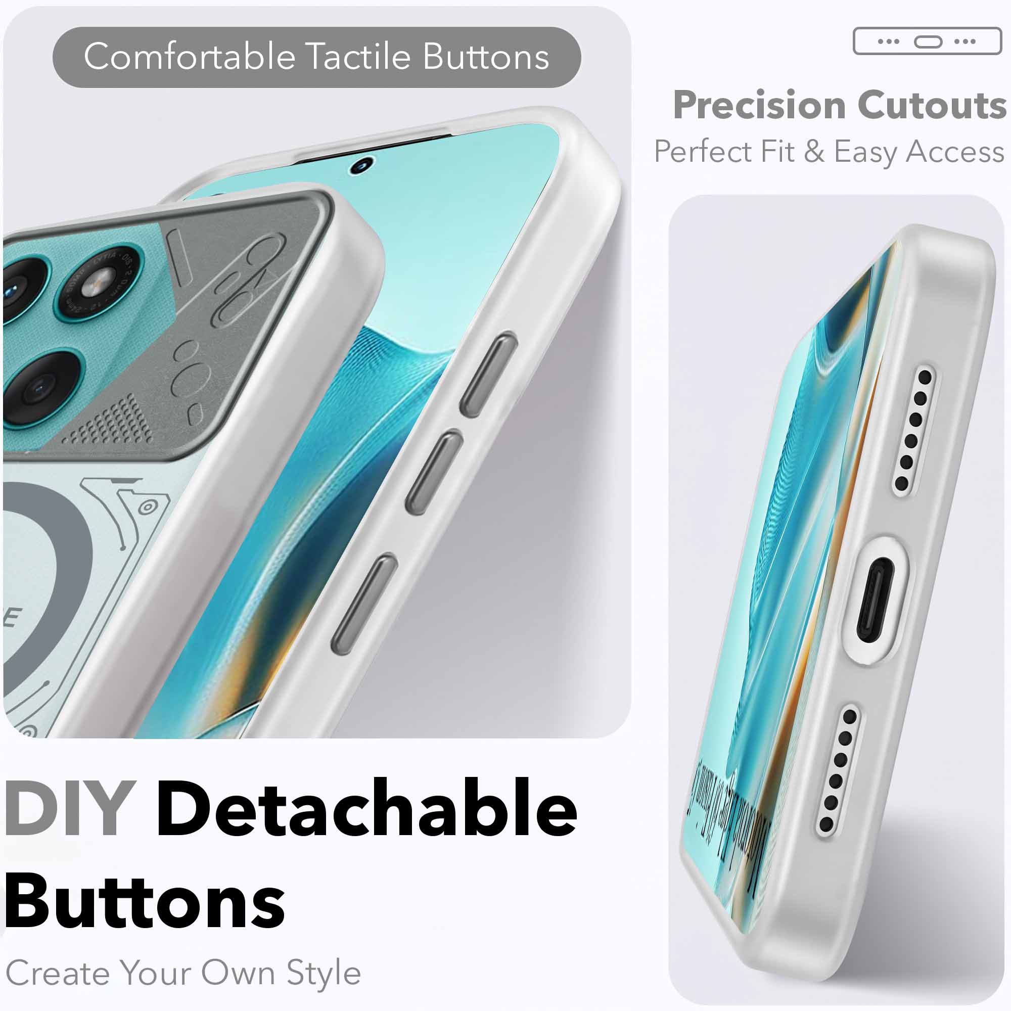 For Motorola Moto Edge 60 Fusion Metallic Back Cover Case (Metallic Camera Protection & Buttons | Translucent Milky Shade | Hard Polycarbonate)