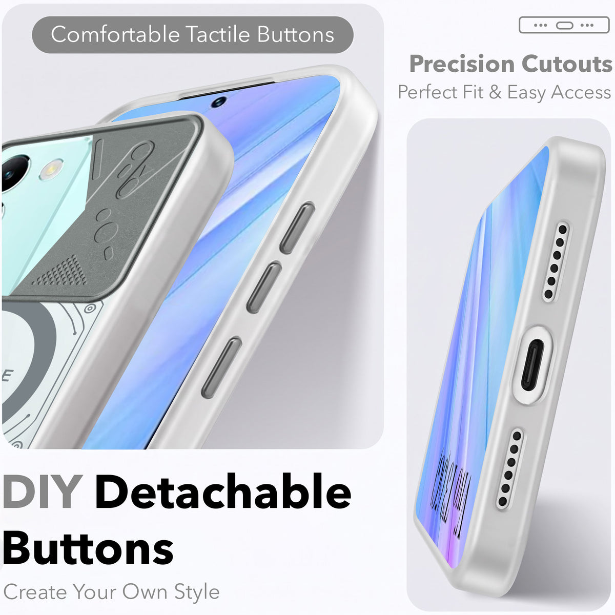 For Vivo T3 5G Metallic Back Cover Case (Metallic Camera Protection & Buttons | Translucent Milky Shade | Hard Polycarbonate)