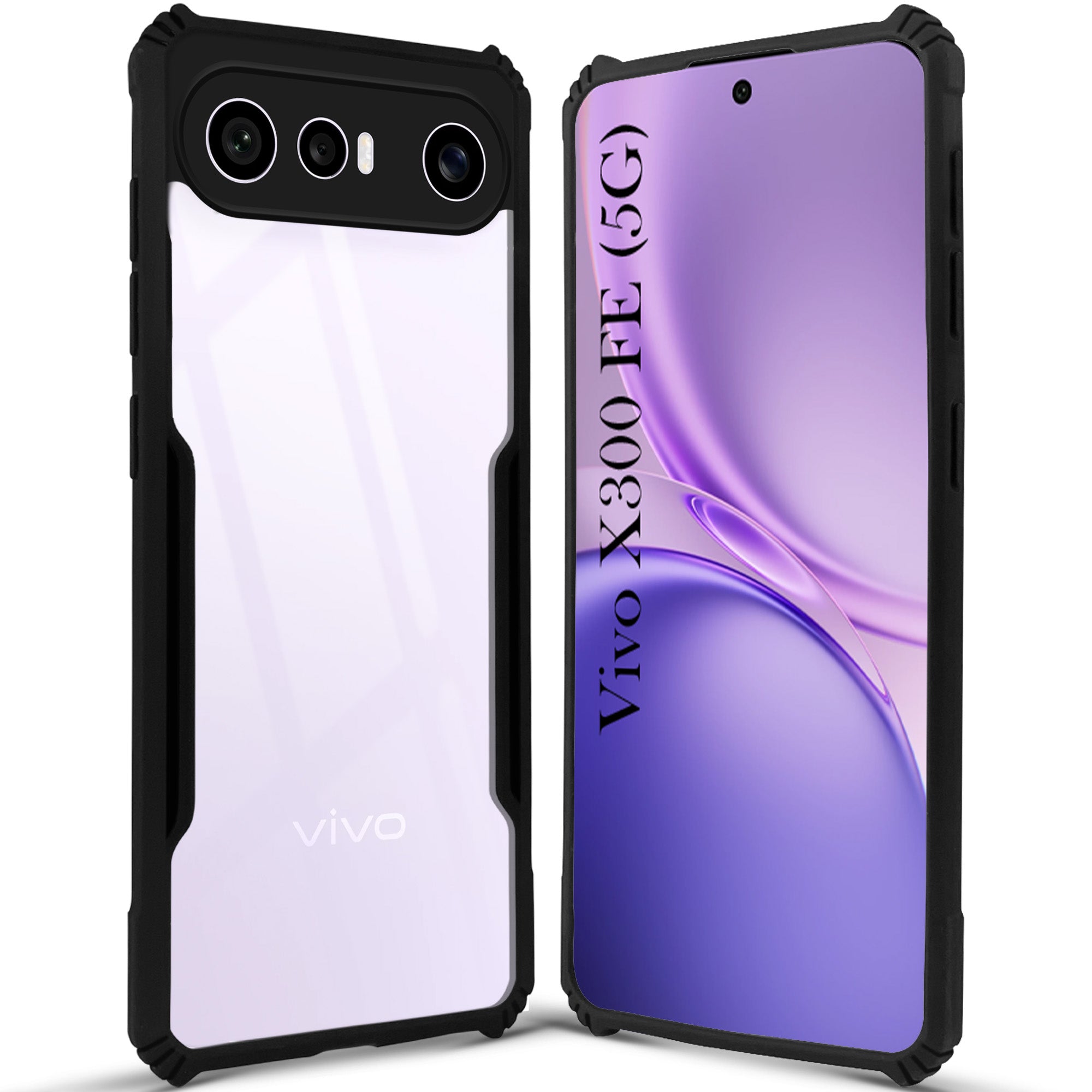 For Vivo X300 FE Back Cover Case Hybrid (Shockproof with Polycarbonate Clear Panel | Professional Black)