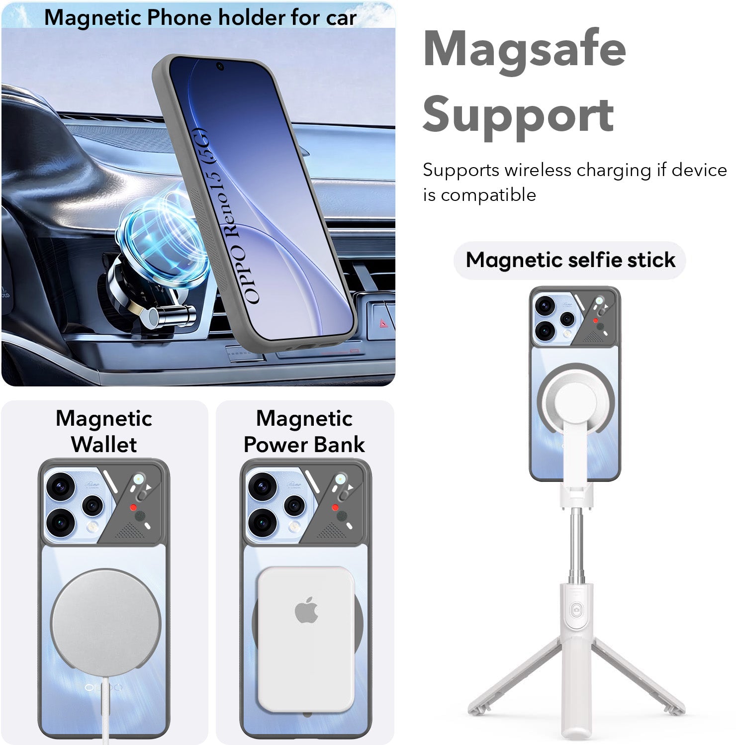 For Oppo Reno15 5G | Oppo Reno 15 5G Back Cover Case Lifetime Anti-Yellow Clear (Camera Protection | Side Grip | Wireless MagSafe Compatible)