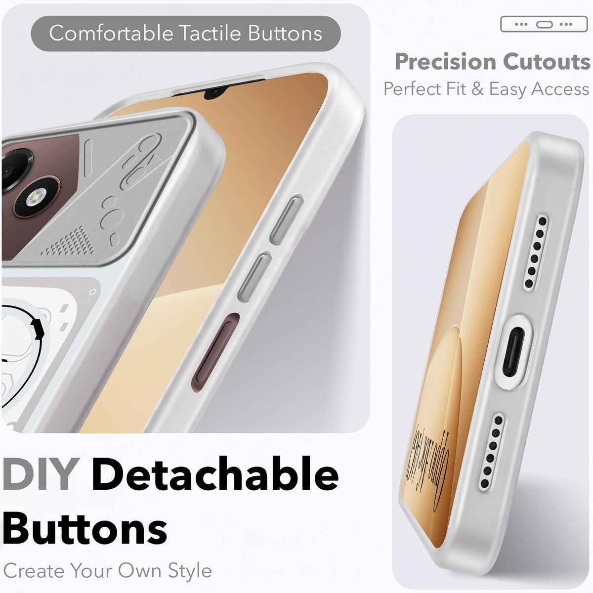 For Oppo A6c 4G Metallic Back Cover Case (Metallic Camera Protection & Buttons | Translucent Milky Shade | Hard Polycarbonate)