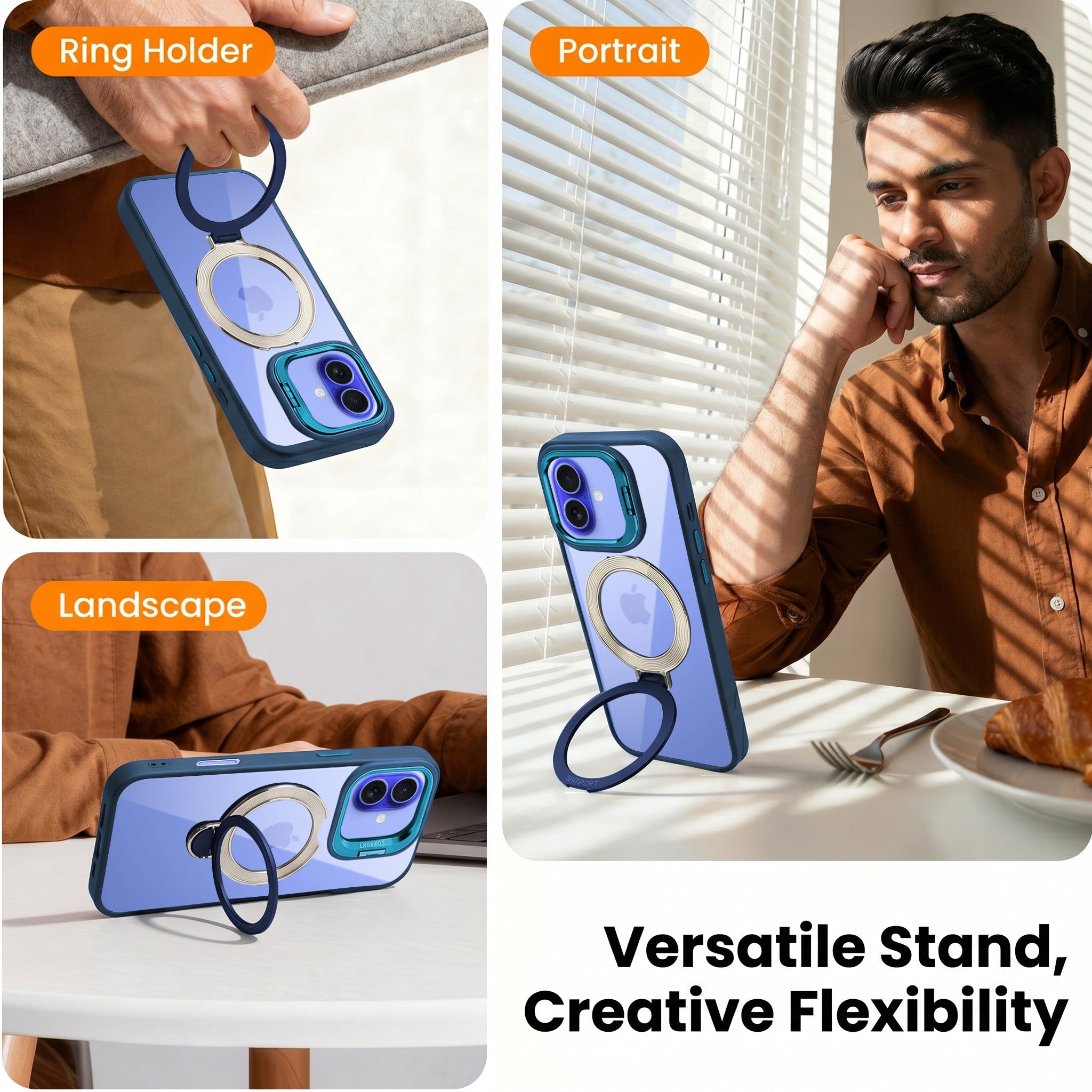 For Apple iPhone 16 Plus Back Cover Case Crystal (Lifetime Anti Yellow | Magnetic Ring Stand | Camera Lens Protection | MagSafe Compatible)
