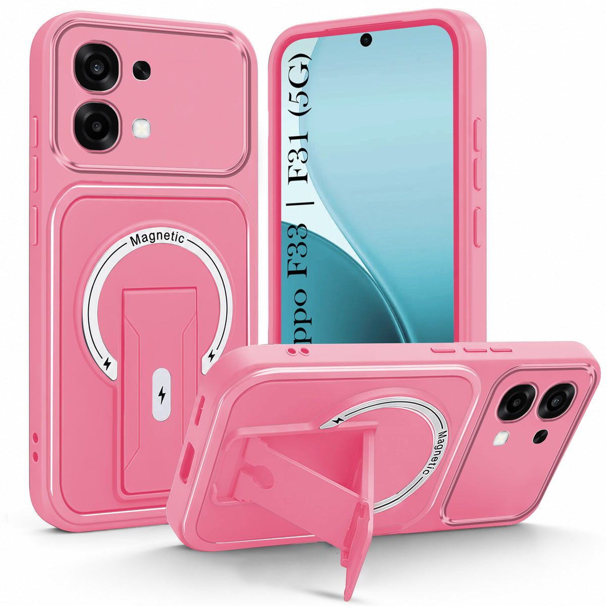 For Oppo F31 5G | Oppo F33 5G Back Case Cover Metallic (Hybrid Armor Kickstand | MagSafe Compatible | Camera Protection Shockproof)
