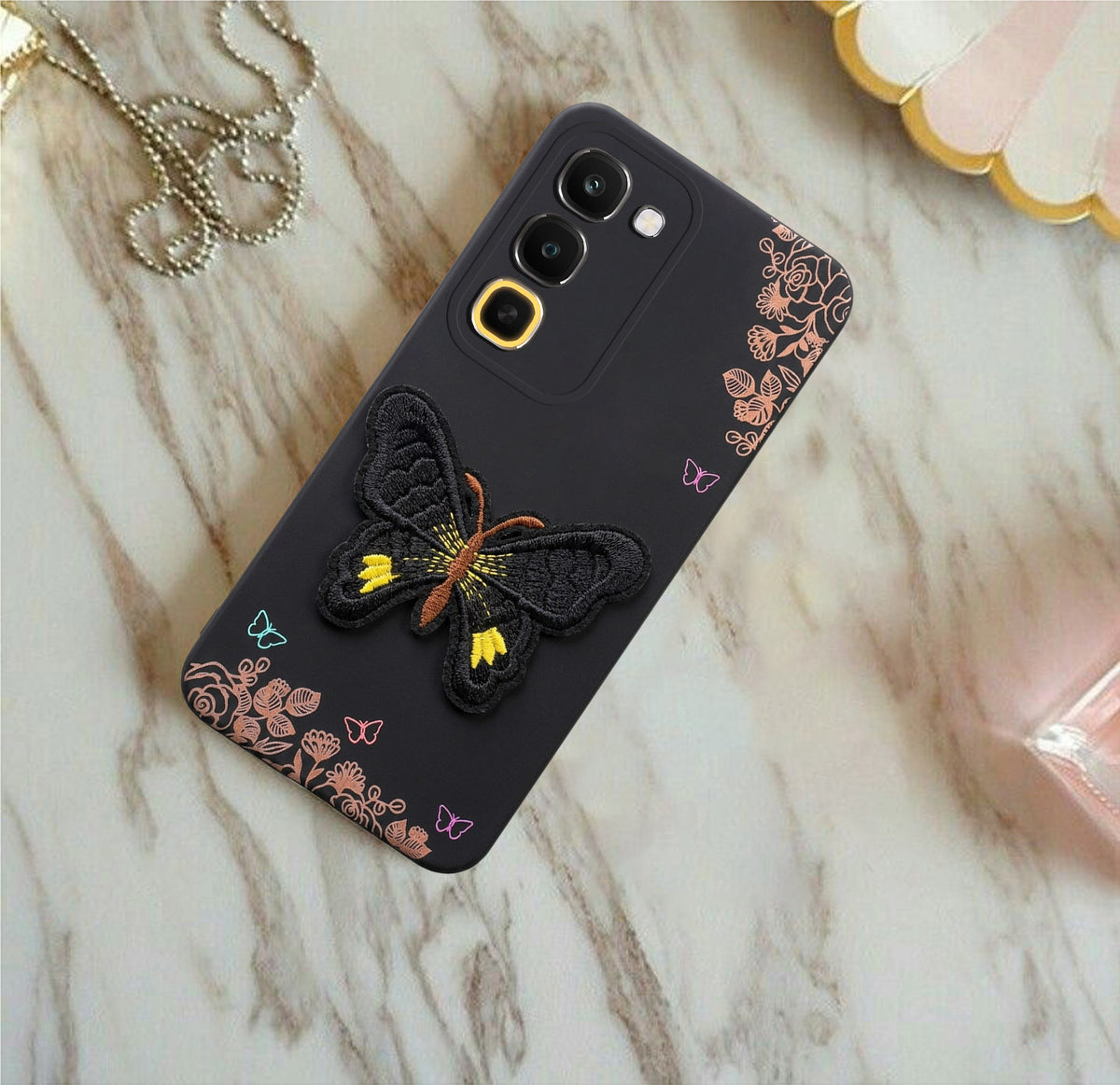 For Realme 16x 5G Back Cover Case (Soft Butterfly Embroidery | Women Teen Girls | Camera Protection| Matte Silicone)