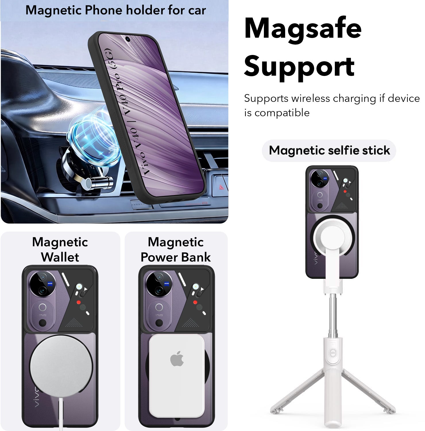 For Vivo V40 | Vivo V40 Pro Back Cover Case Lifetime Anti-Yellow Clear (Camera Protection | Side Grip | Wireless MagSafe Compatible)