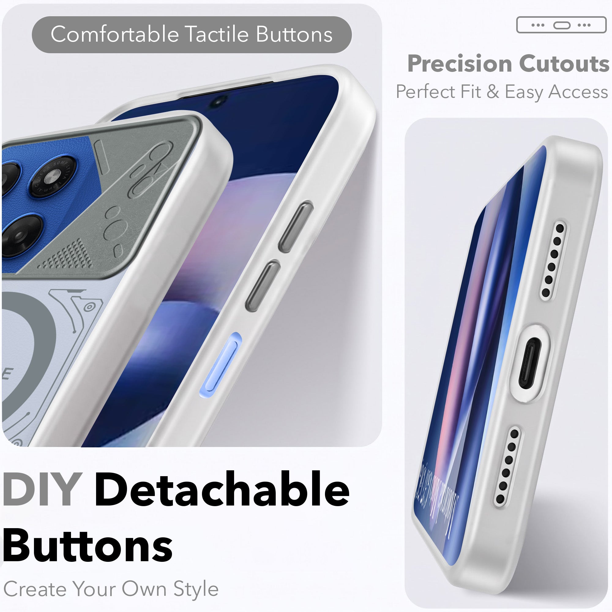 For Motorola Moto G37 Metallic Back Cover Case (Metallic Camera Protection & Buttons | Translucent Milky Shade | Hard Polycarbonate)