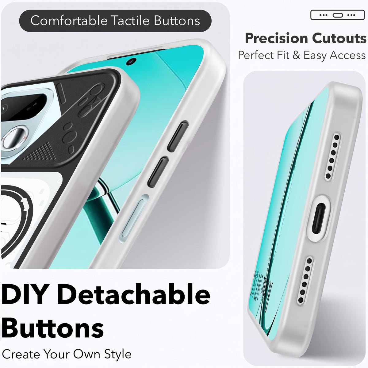 For Realme 16T 5G Metallic Back Cover Case (Metallic Camera Protection & Buttons | Translucent Milky Shade | Hard Polycarbonate)