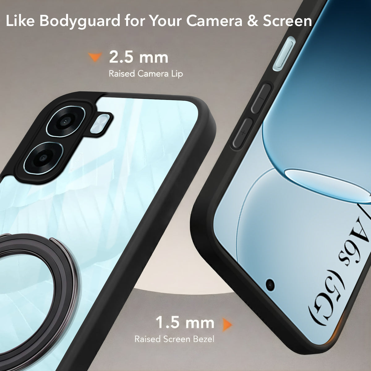 For Oppo A6X | Oppo A6S Back Cover Case (Kick Stand Ring Holder | Life time Anti Yellow | Camera Protection)
