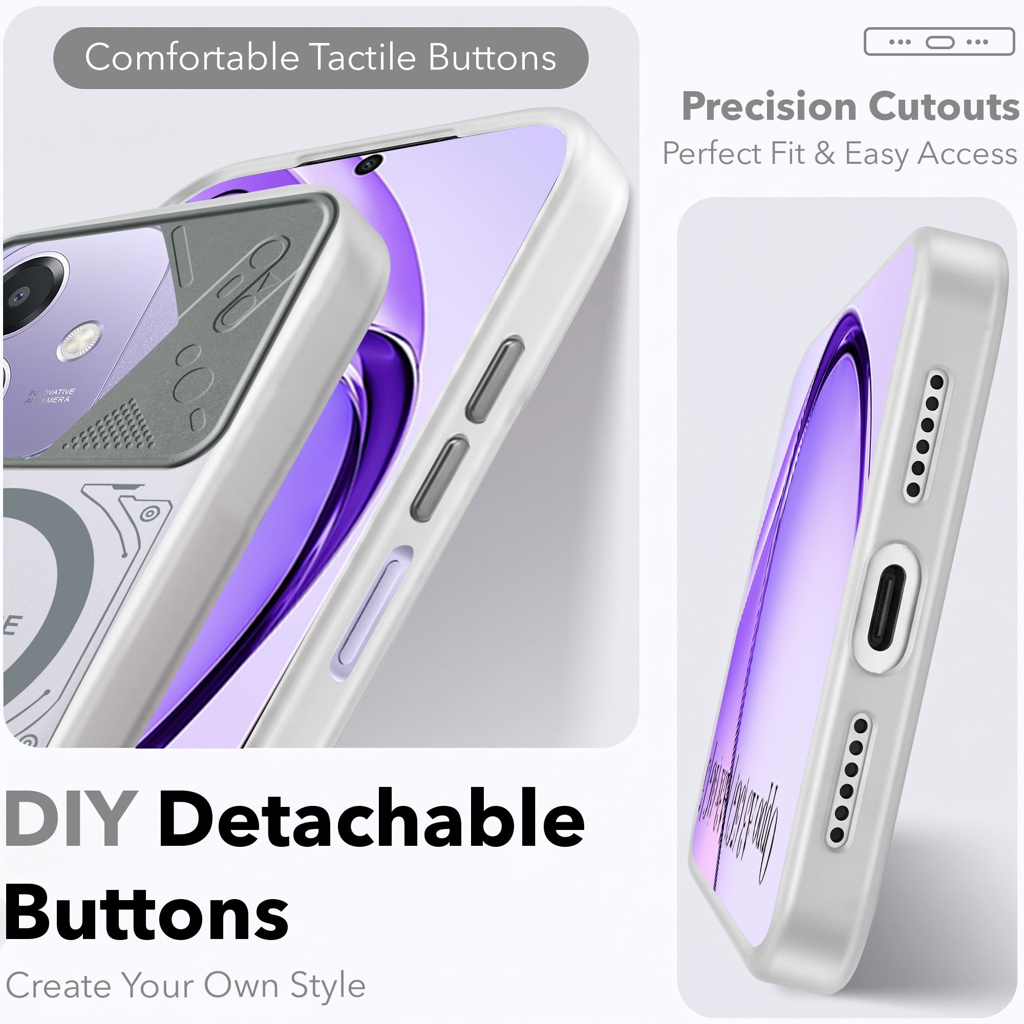 For Oppo A3X (4G/5G) | Oppo A3 5G Metallic Back Cover Case (Metallic Camera Protection & Buttons | Translucent Milky Shade | Hard Polycarbonate)