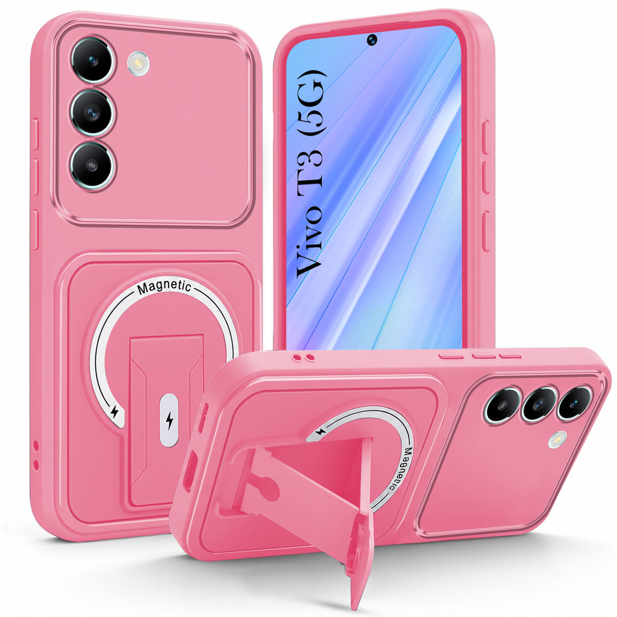 For Vivo T3 5G Back Case Cover Metallic (Hybrid Armor Kickstand | MagSafe Compatible | Camera Protection Shockproof)