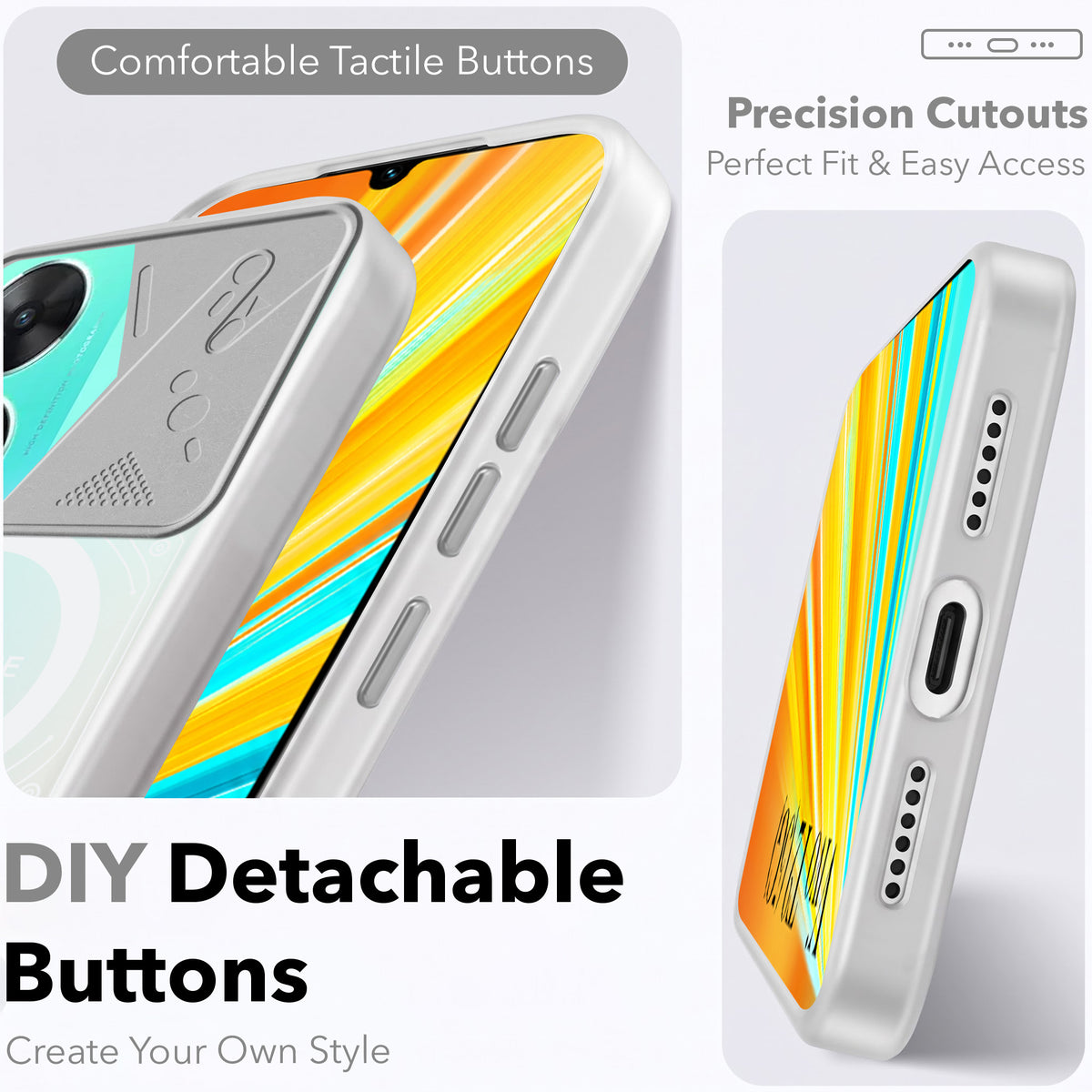 For Vivo T2 Metallic Back Cover Case (Metallic Camera Protection & Buttons | Translucent Milky Shade | Hard Polycarbonate)