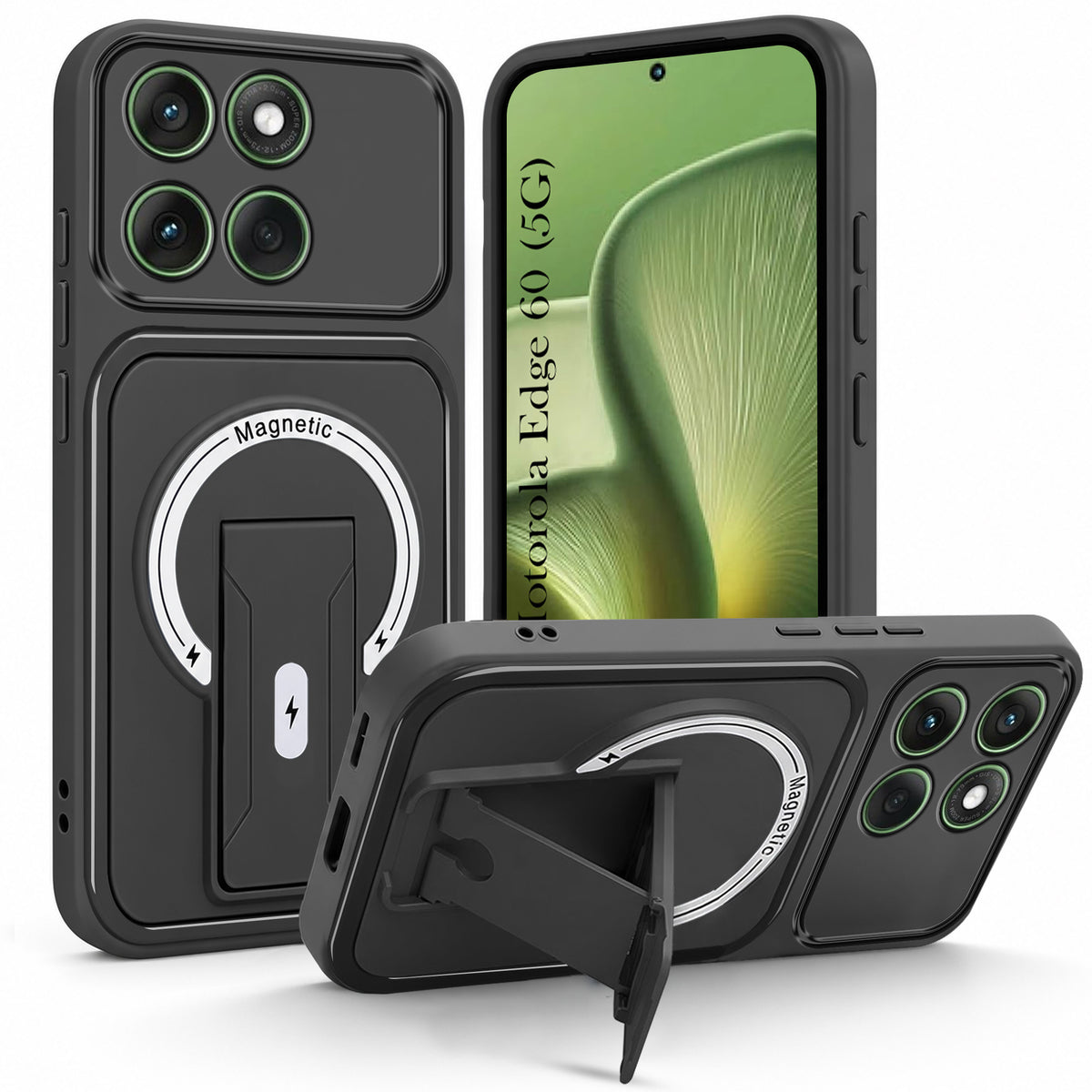 For Motorola Moto Edge 60 Back Case Cover Metallic (Hybrid Armor Kickstand | MagSafe Compatible | Camera Protection Shockproof)