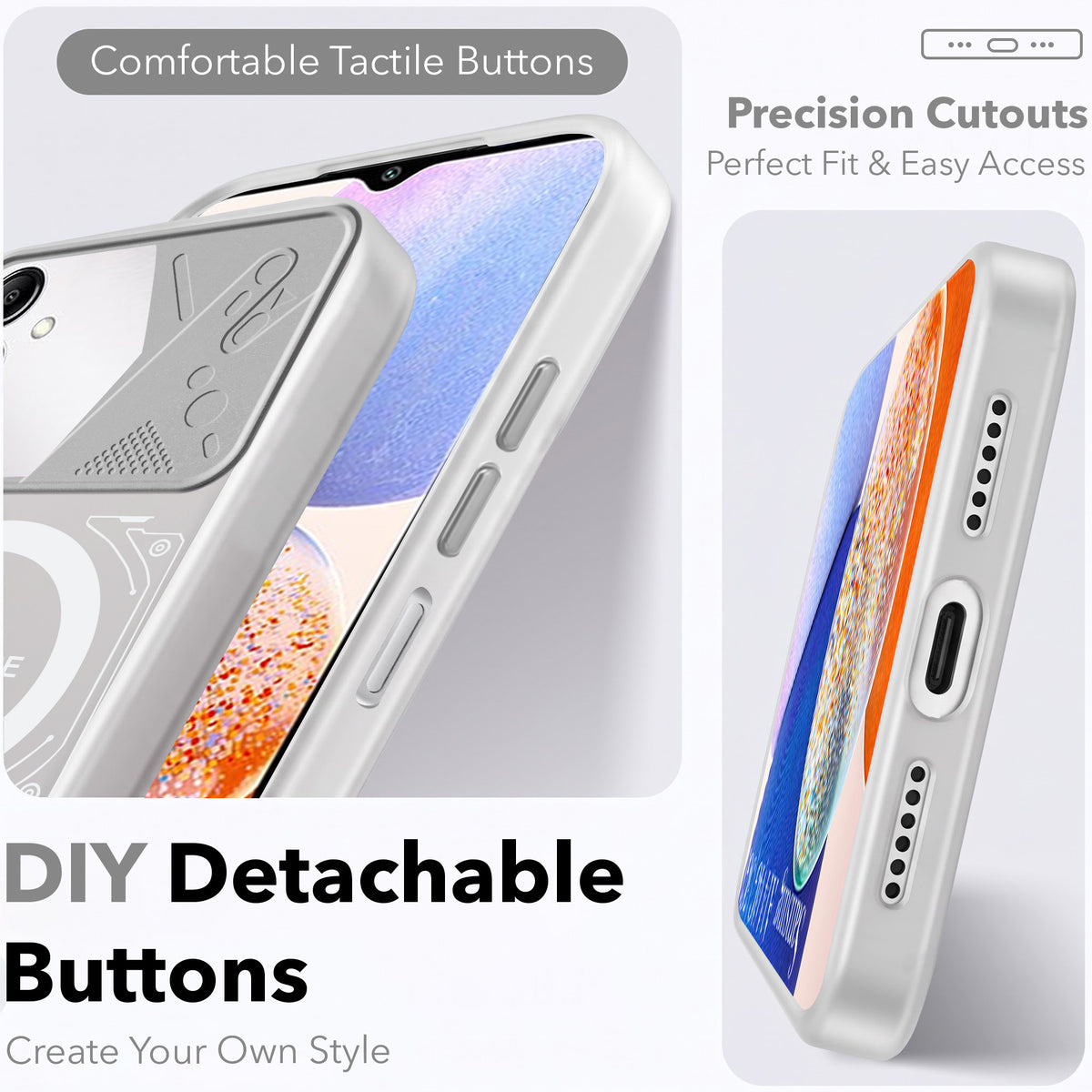 For Samsung Galaxy A14 4G | 5G Metallic Back Cover Case (Metallic Camera Protection & Buttons | Translucent Milky Shade | Hard Polycarbonate)