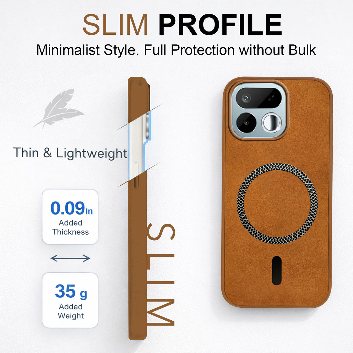 For Realme 16T 5G Back Cover Case Leather Finish (MagSafe Compatible Wireless Charging | Soft Touch | Camera Bump Protection)