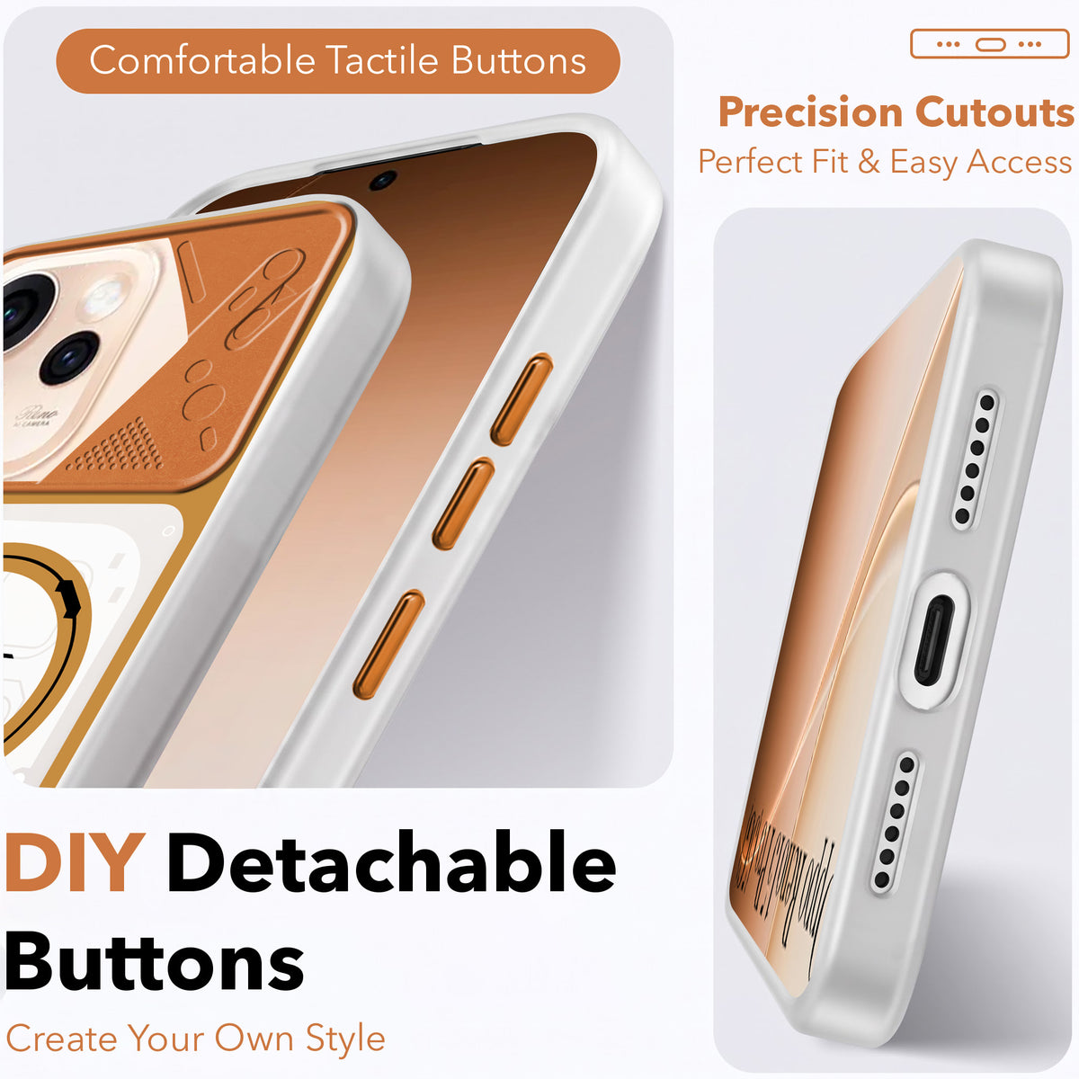 For Oppo Reno15 Pro 5G | Oppo Reno 15 Pro 5G Metallic Back Cover Case (Metallic Camera Protection & Buttons | Translucent Milky Shade | Hard Polycarbonate)